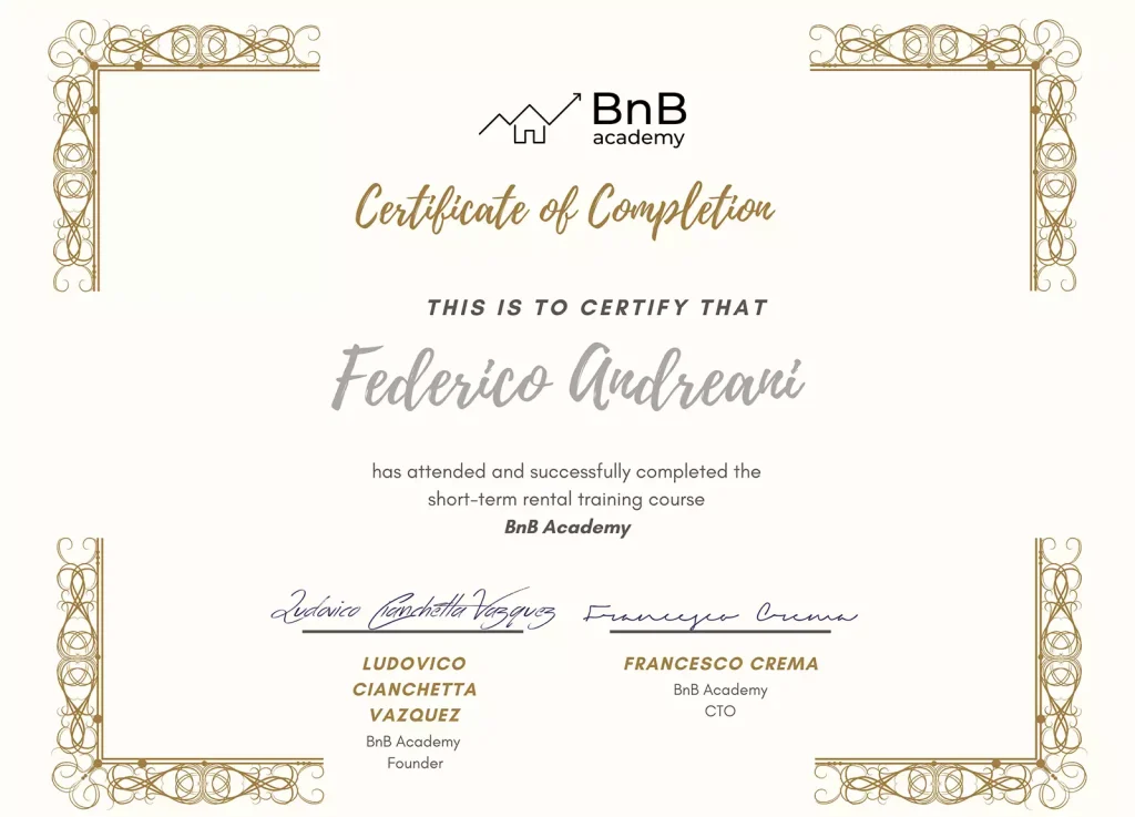 Certificato Federico Bnb Academy