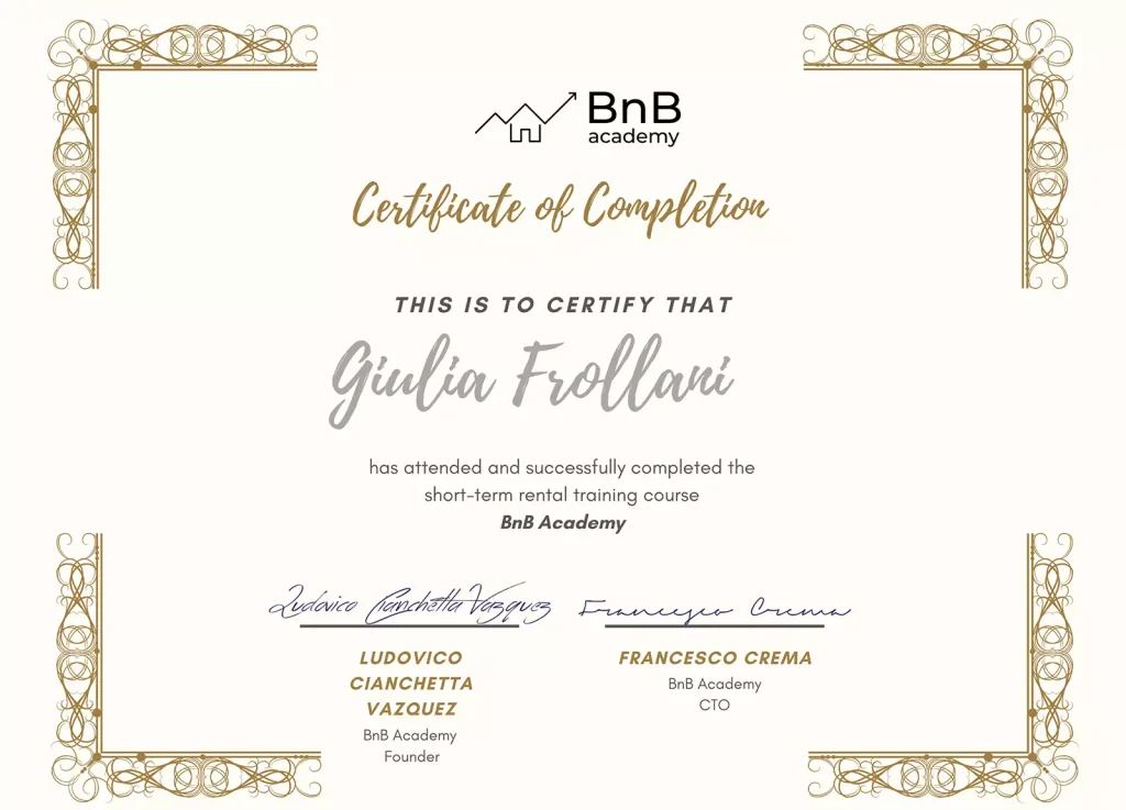 Certificato Giulia Bnb Academy